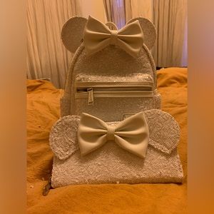 Minnie Mouse Wedding sequins Loungefly Backpack and Wallet